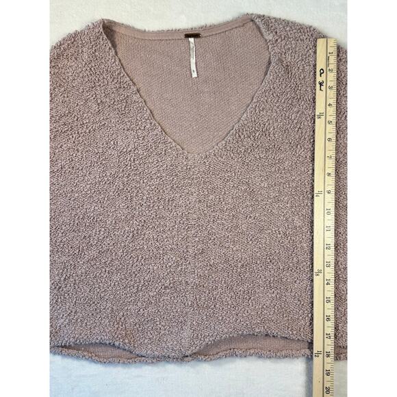 Free People Pink Mauve Boucle V Neck Pullover Crop Boxy Sweater Top Large - Picture 7 of 8